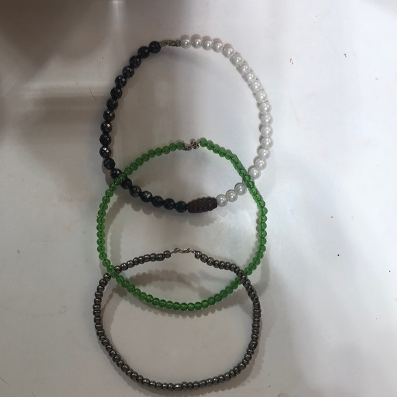 Jewelry - A green, black and white, silver bracelet